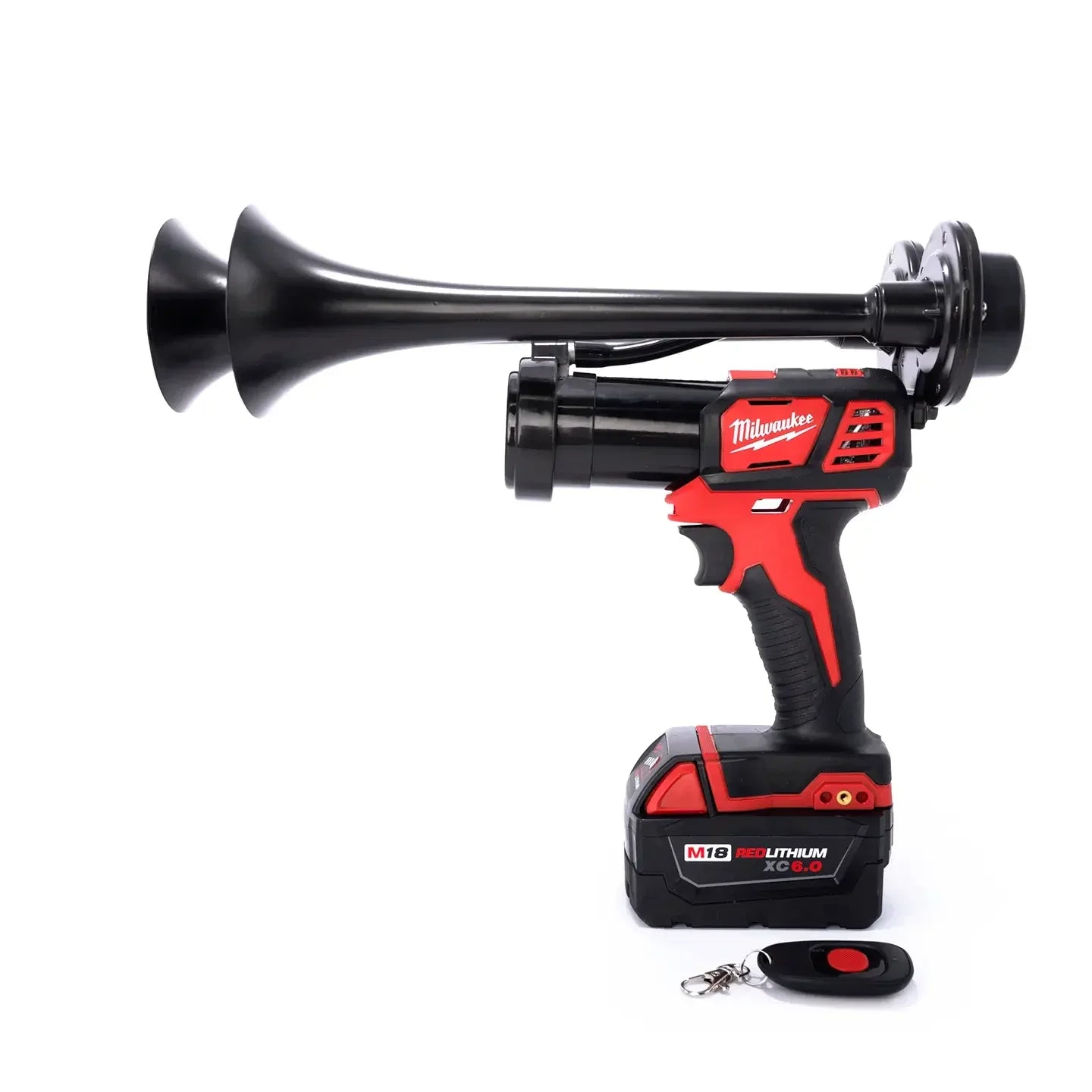 Impact Train Air Horn Drill for Milwaukee Batteries Dual black Trumpets with Remote Control