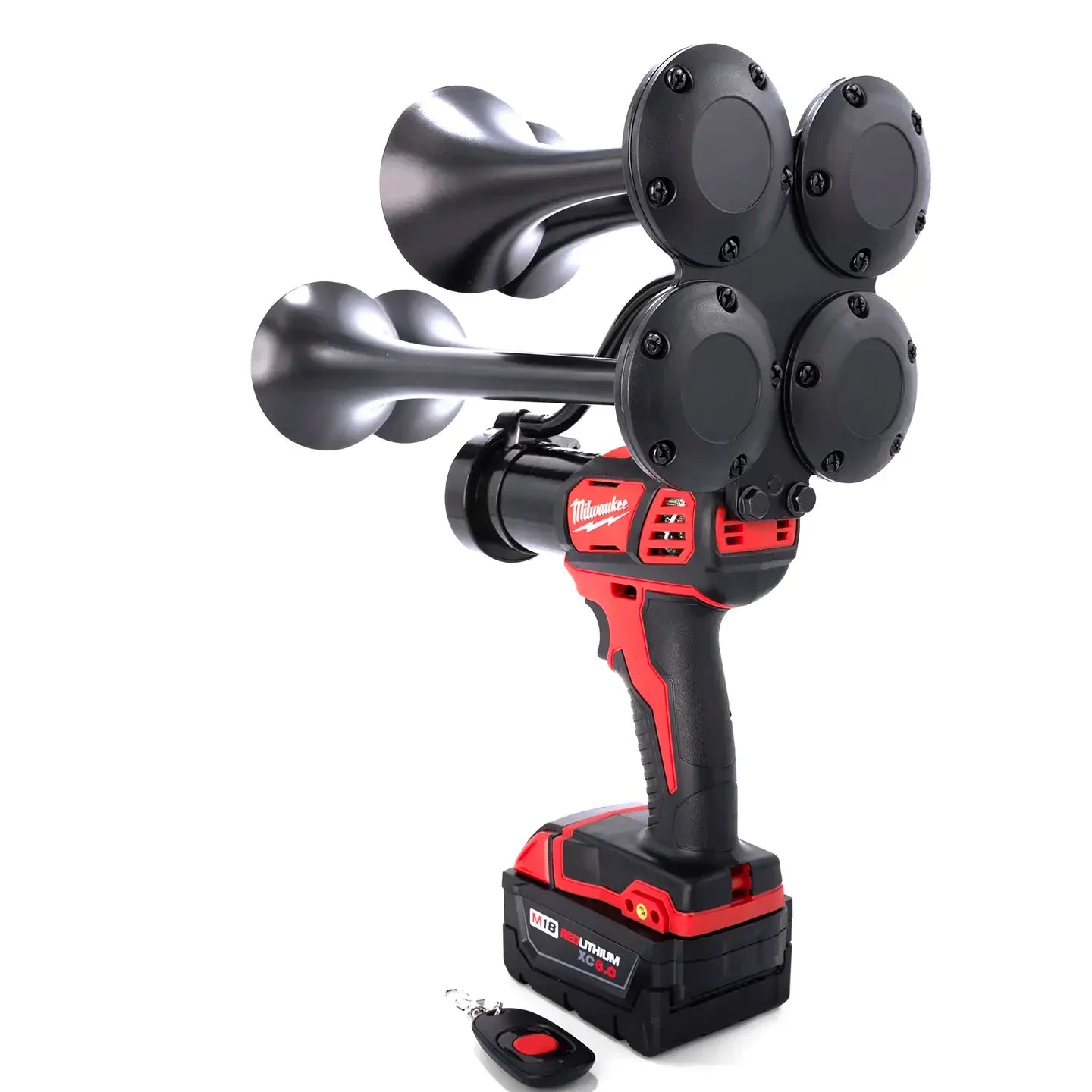 Impact Train Air Horn Drill for Milwaukee Batteries Quad Black Trumpets with Remote Control