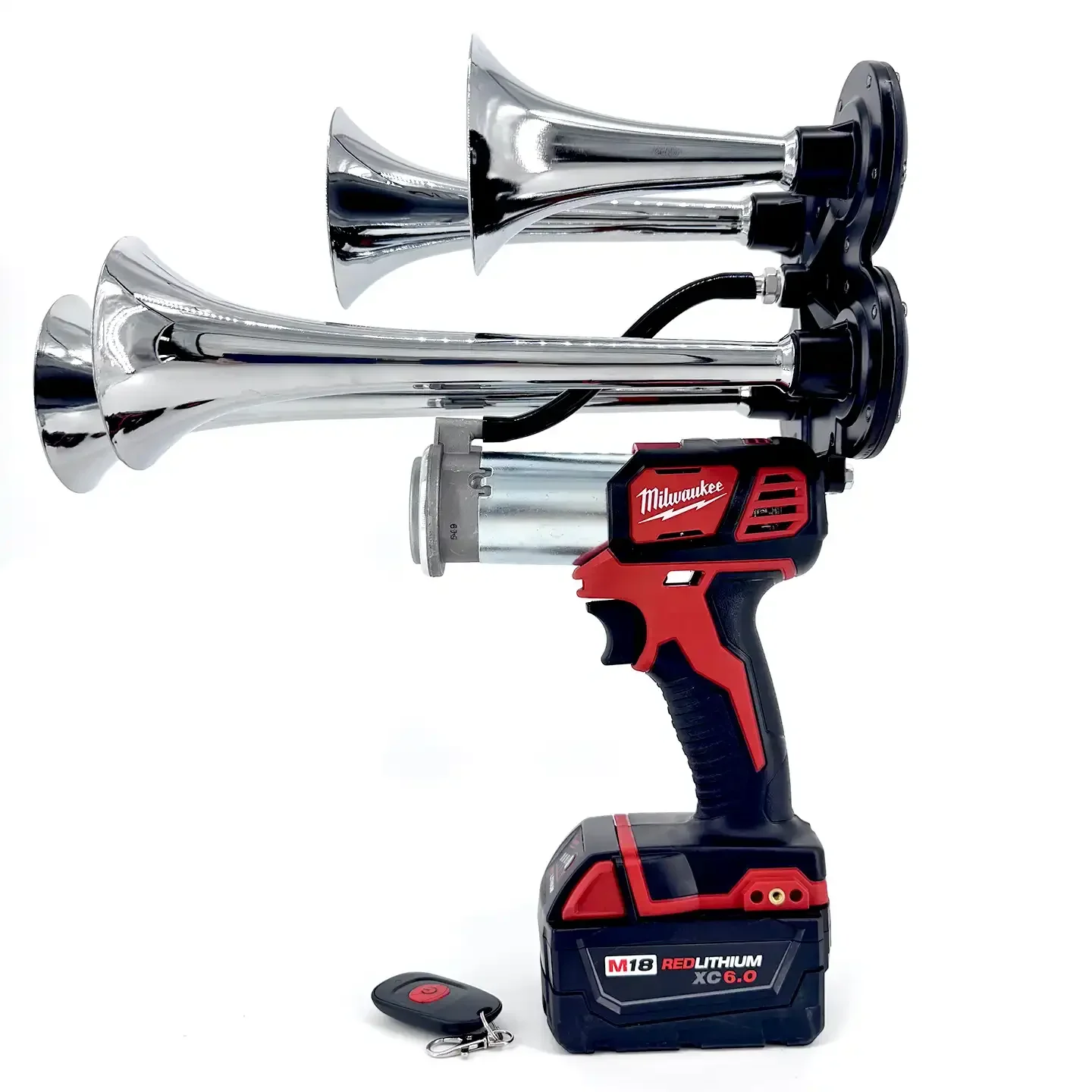 Impact Train Air Horn Drill for Milwaukee Batteries Quad Chrome Trumpets with Remote Control