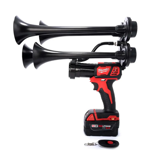 Impact Train Air Horn Drill for Milwaukee M18 Batteries Quad Pro Black Trumpets with Remote Control