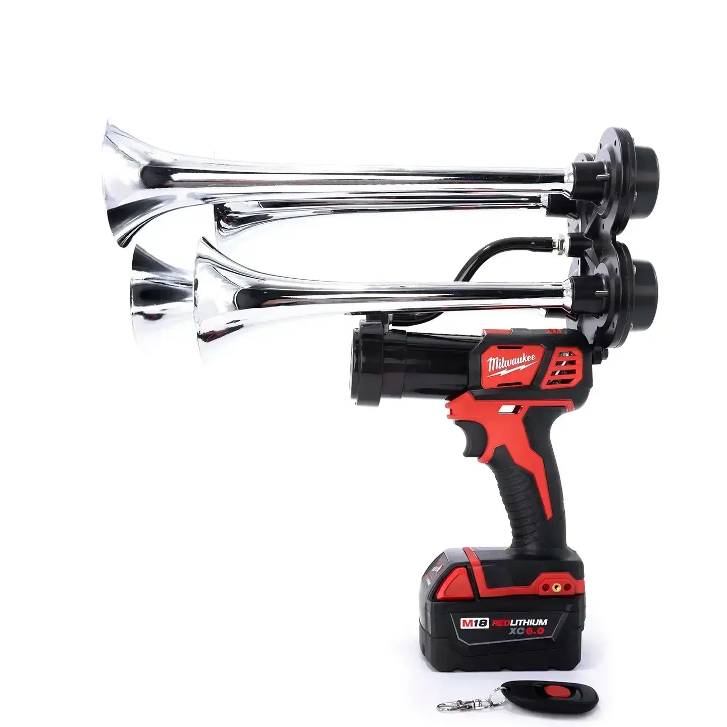 Impact Train Air Horn Drill for Milwaukee M18 Batteries Quad Pro Chrome Trumpets with Remote Control