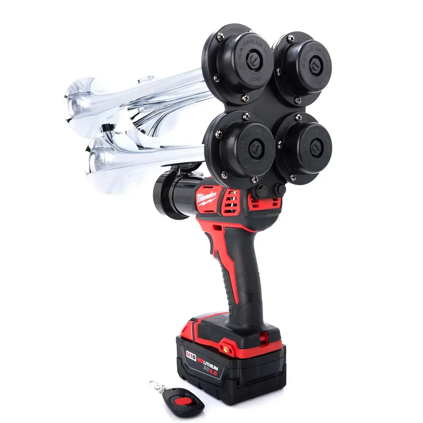 Impact Train Air Horn Drill for Milwaukee M18 Batteries Quad Pro Premium Chrome Trumpets with Remote Control